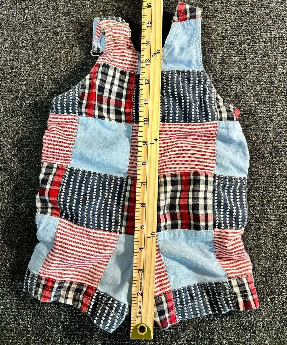 Hartstrings Vintage Red White Blue Patchwork Overalls Shortalls Size 12M